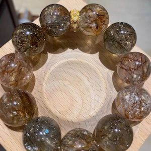 20mm Natural Genuine Black Golden Super Seven Rutilated Quartz bracelet, healing energy bracelet,jewelry gifts