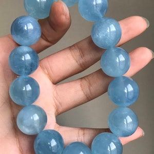 16mm Natural Genuine Blue aquamarine beaded bracelet,women bracelet,men bracelet,High Grade Aquamarine beads,Large Size beads