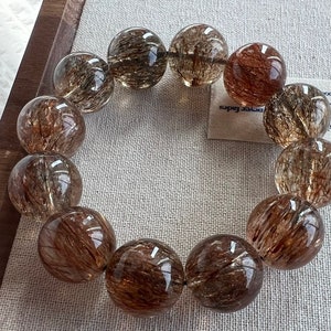 17mm Natural Genuine Black Golden Super Seven Rutilated Quartz bracelet, healing energy bracelet,jewelry gifts