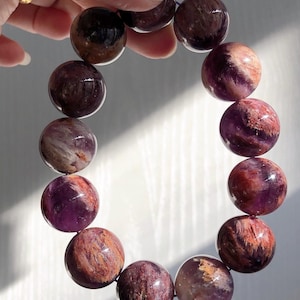18mm Natural Titanium Rutilated Amethyst Phantom Crystal Quartz round beaded bracelet,beautiful jewelry gifts,purple super seven Quartz