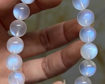Pulsera de cuentas de piedra lunar azul natural de 10 mm, regalo de joyería, pulsera de piedra lunar, regalo para ella