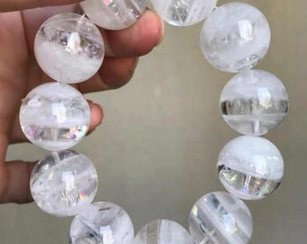 新品 20 mm 本物の天然ホワイトクリアクリスタルビーズブレスレット 