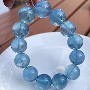 16mm Rare Top Grade Natural Genuine Starlight aquamarine beaded bracelet,women bracelet,men bracelet,Dark Blue Aquamarine beads,Large beads