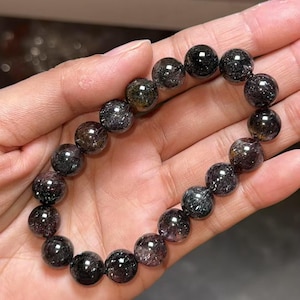 10mm Certified Natural Old Mine Black Super seven Rutilated quartz Crystal    beaded bracelet,healing stone Super7 quartz handmade bracelet