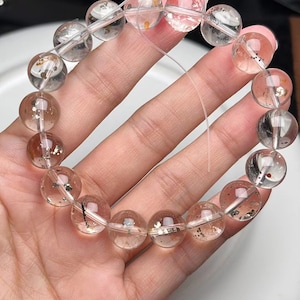 11 mm natuurlijk pyriet in lepidocrocietkwarts ronde kralenarmband, mooie kralenarmband, handgemaakt cadeau, zeldzame unieke sieradencadeaus