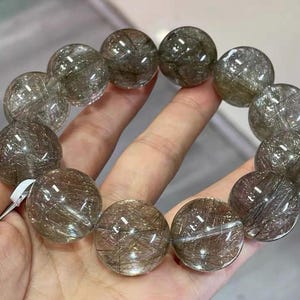 20MM Rutilated Quartz crystal Bracelet, Natural Devil Silver Gemstone