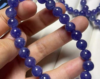 Pulsera de tanzanita natural de 7,8 mm, regalo de joyería, hecha a mano, energética, curativa.