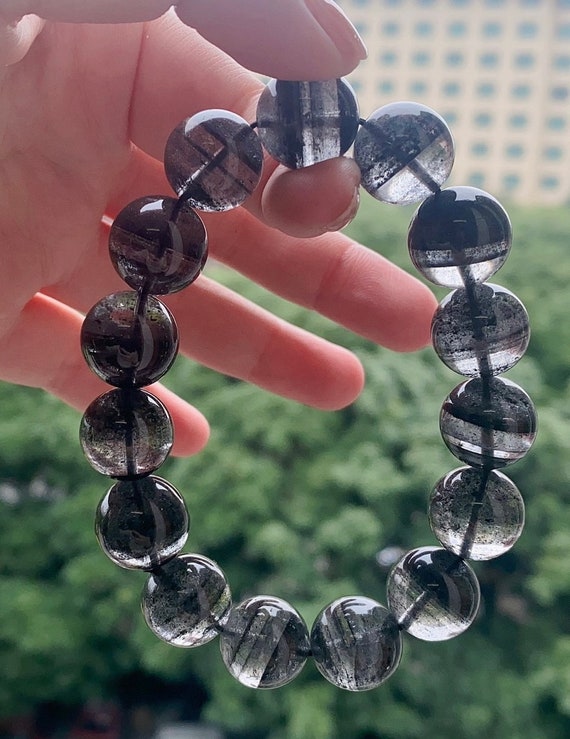 Very Rare Genuine Natural Black Phantom Quartz Crystal Beads Bracelet,High  quality bracelet,healing bracelet,gift for woman,unique gifts