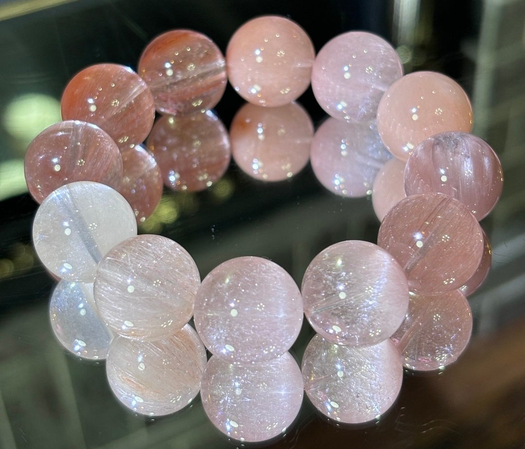 17mm Rare Genuine Natural Rabbit Hair Rutilated Quartz Beaded Bracelet ...