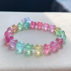 9mm Certified Natural Genuine Rainbow tourmaline beaded Bracelet,high Quality tourmaline bracelet,gifts for her