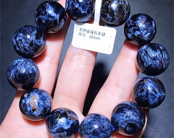 Pulsera de cuentas de pietersita azul natural de 18 mm, pulsera masculina, pulsera curativa