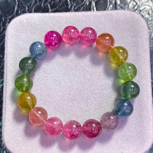 Pulsera de cuentas de turmalina arcoíris auténticas certificadas de 11 mm, regalo