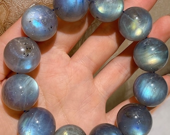 19mm Natural Grey moonstone Labradorite Beaded jewelry gift