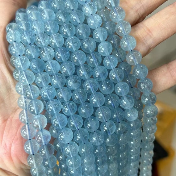 AAA Genuine Natural Aquamarine Smooth Round Beads 4mm 6mm 8mm 10mm loose Beads semi precious Stone 15 Inches Etsy