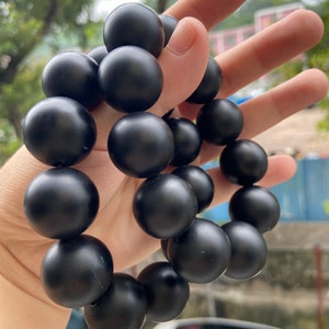 Pulsera de cuentas de ónix negro auténtico Natural de 20mm, pulsera para mujer, regalos de joyería, pulsera de cuentas redondas esmeriladas de ónix de gran tamaño