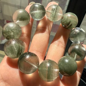 Genuine Natural Green Phantom Quartz Beads Bracelet,High quality bracelet,healing bracelet,gift for woman,18mm lodolite bracelet