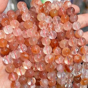 Cuentas de cuarzo cristalino de pelo de conejo rojo, sueltas al por mayor, tira de 15 pulgadas