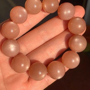 16mm Natural High Quality orange moonstone beaded bracelet,jewelry gift,Rare large size peach moonstone bracelet