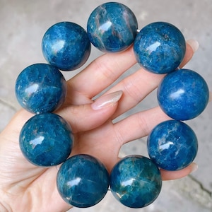 30mm Natural Genuine blue Apatite beads bracelet,healing energy bracelet,jewelry gifts,Rare large size Apatite beads
