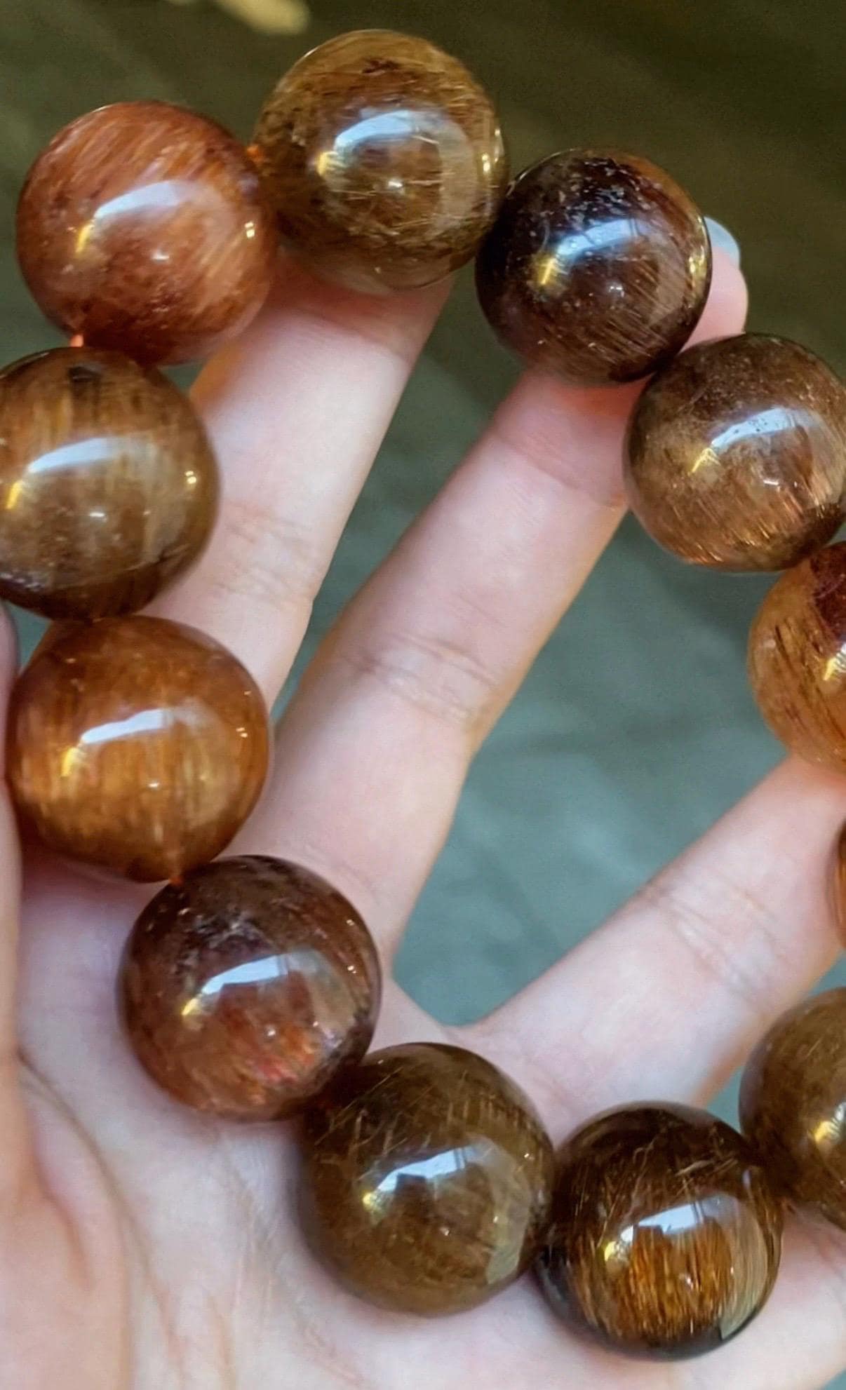 20MM Natural Genuine Copper Red Rutilated Quartz Bracelet, Healing