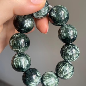 22mm Natural Genuine seraphinite bracelet beaded,green beaded bracelet,women bracelet, energy gemstone bracelet