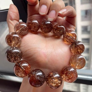 18.5mm Natural Genuine Black Golden Super Seven Rutilated Quartz bracelet, healing energy bracelet,jewelry gifts