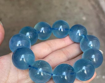 ダークブルーアクアマリン 本物のダークブルーアクアマリンビーズブレスレット、女性用