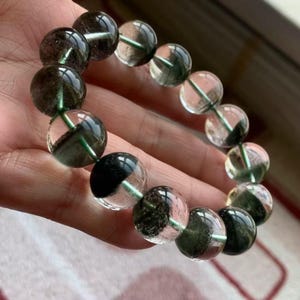 14mm High Grade Natural Green Phantom Quartz Beads Bracelet ,healing bracelet, unique gift