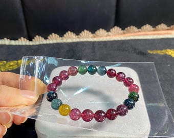 8.6MM Certified Genuine Rainbow Tourmaline Beads Bracelet,crystal collection