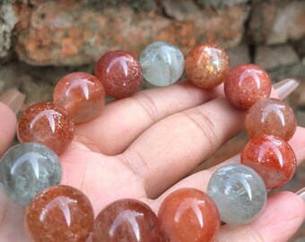 16mm High Quality Natural Arusha Sunstone And Green Beryl beads bracelet,beaded bracelet,jewelry gifts,women bracelet