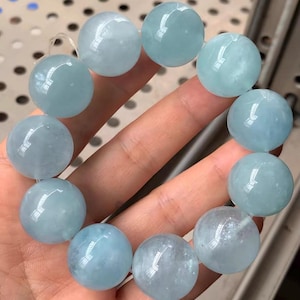 19mm Natural Genuine Blue aquamarine beaded bracelet,women bracelet,men bracelet,jewelry gift,Large aquamarine bracelet
