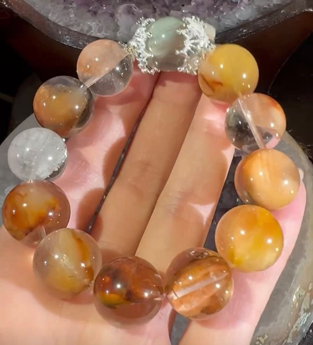 16mm Genuine Natural Rabbit Hair Rutilated Quartz Beaded Bracelet ...