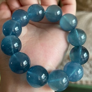18mm Rare Natural Genuine Blue aquamarine beaded bracelet,women bracelet,men bracelet,jewelry gift, Large size aquamarine bracelet