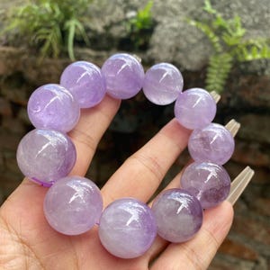 20mm Natural Lavender Purple Amethyst Quartz Beaded bracelet,large beads ,handmade gift,high quality bracelet
