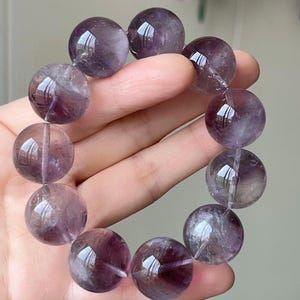 Braccialetto di perle di cristallo di quarzo rutilato con pelo di coniglio viola naturale da 19 mm, braccialetto curativo, braccialetto di cristallo viola