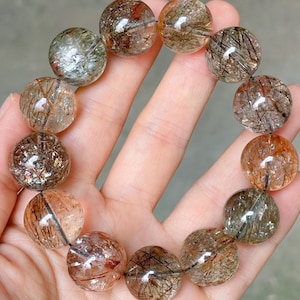 16mm Natural Genuine Black Golden Super Seven Rutilated Quartz bracelet, healing energy bracelet,jewelry gifts