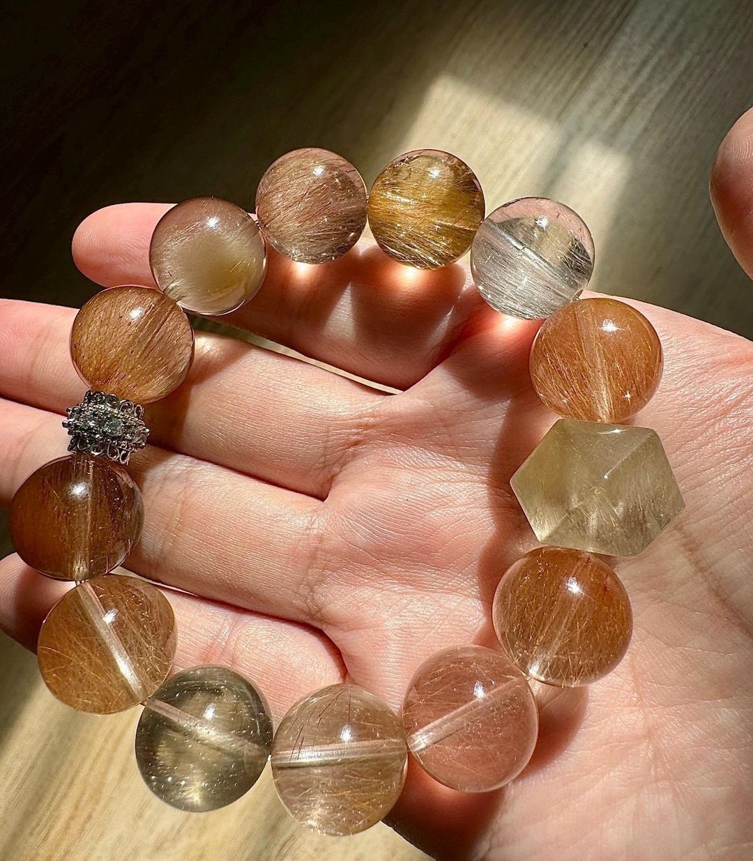 14+mm Rare Genuine Natural Rabbit Hair Rutilated Quartz Beaded Bracelet ...