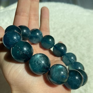 17mm Rare Unique Natural Genuine Blue Green Starlight aquamarine beaded bracelet,women men bracelet,Large beads aquamarine bracelet