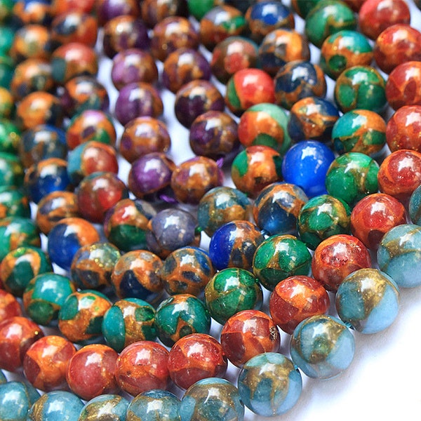 15 Inches Full strand,Blue red green purple  Mosaic Stone Smooth round beads 6mm 8mm 10mm 12mm ,loose beads,semi-precious stone