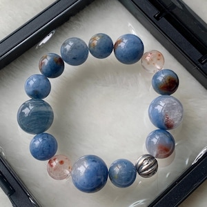 10-15mm Rare High Quality Genuine Natural blue Rabbit hair crystal Rutilated Quartz Beads Bracelet,healing bracelet,large beads