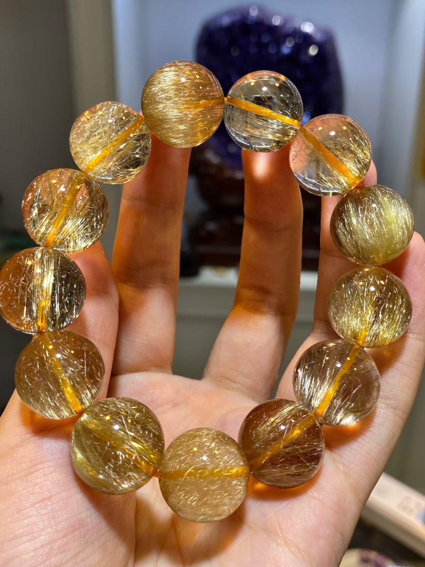 18MM Certified Natural Venus Gold Rutile Quartz Bracelet, Healing