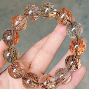 16mm High Grade Natural Genuine Black Golden Super Seven Rutilated Quartz bracelet, healing energy bracelet,jewelry gifts