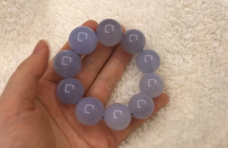 21-23mm echte natuurlijke blauwe chalcedoon kralen armband, cadeaus voor haar, handgemaakte sieraden geschenken afbeelding 2