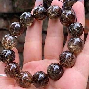 15mm Natural Genuine Black Golden Super Seven Rutilated Quartz bracelet, healing energy bracelet,jewelry gifts