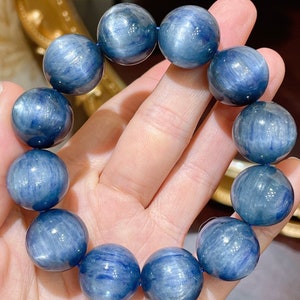 16.5mm Handmade Natural Genuine Blue Kyanite Beads Bracelet,Kyanite bracelet for friends,beads bracelet,large size  Kyanite Bracelet