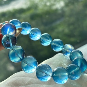 14mm Rare Natural Genuine aquamarine beaded bracelet,women bracelet,men bracelet,jewelry gift,Large beads aquamarine bracelet