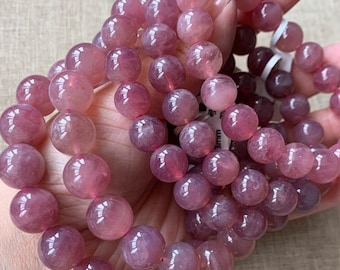 10-13mm Natural Madagascar Rose Quartz Beaded Bracelet,Beautiful Genuine Gemstone Bracelet,purple pink crystal bracelet