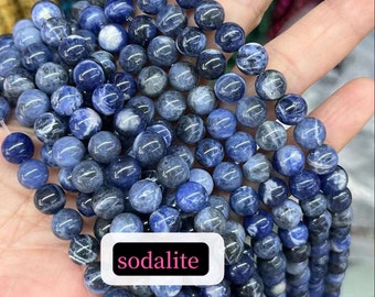 Natural Blue Sodalite Round Gemstone Beads, 15 Inch Strand
