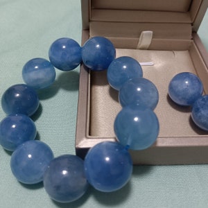 20 mm natürliches echtes Aquamarin-Perlenarmband, Schmuckgeschenk, großes Aquamarinarmband