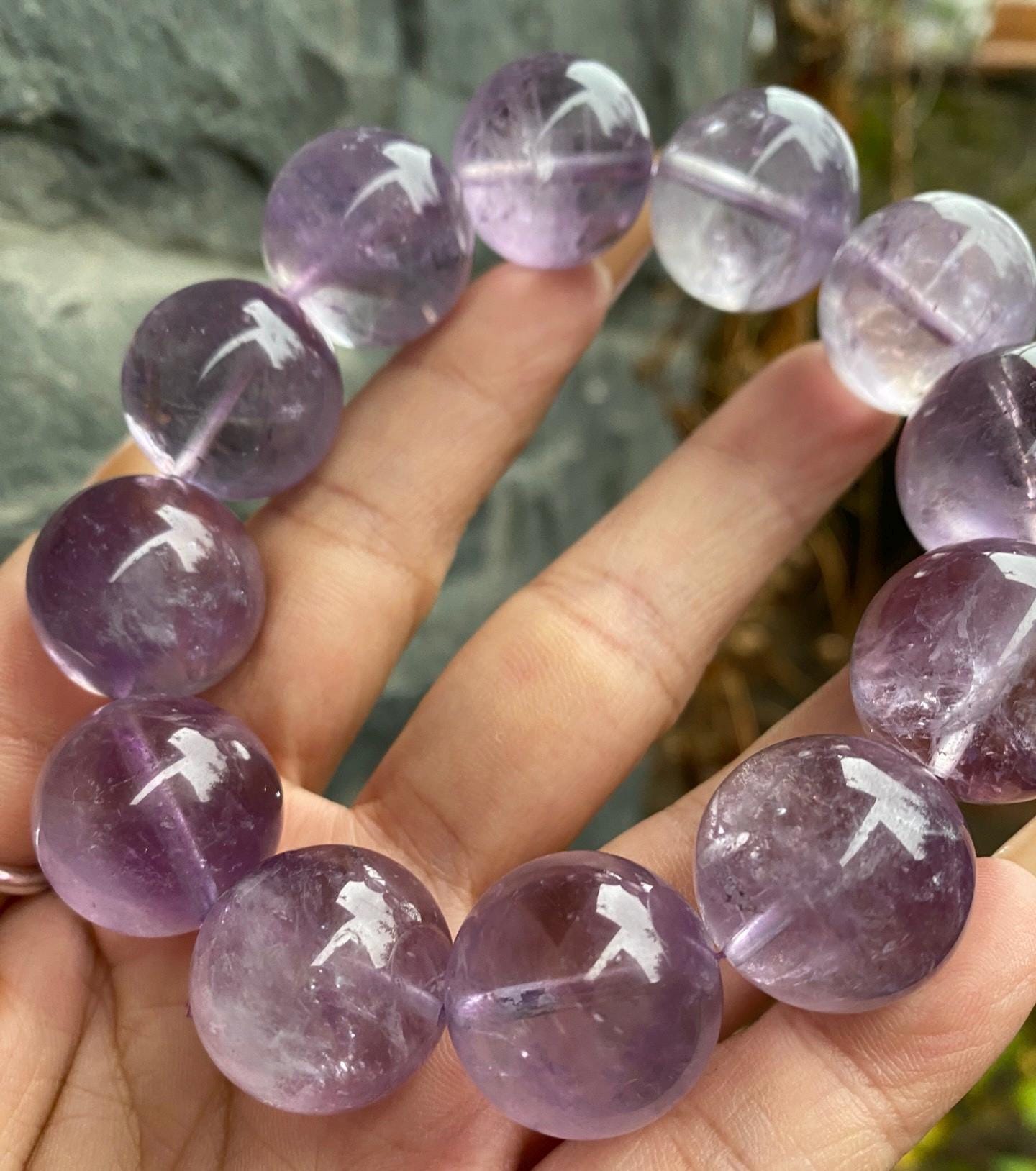 天然石 長方形 20cm 20 mm 天然ラベンダーパープルアメジストクォーツビーズブレスレット